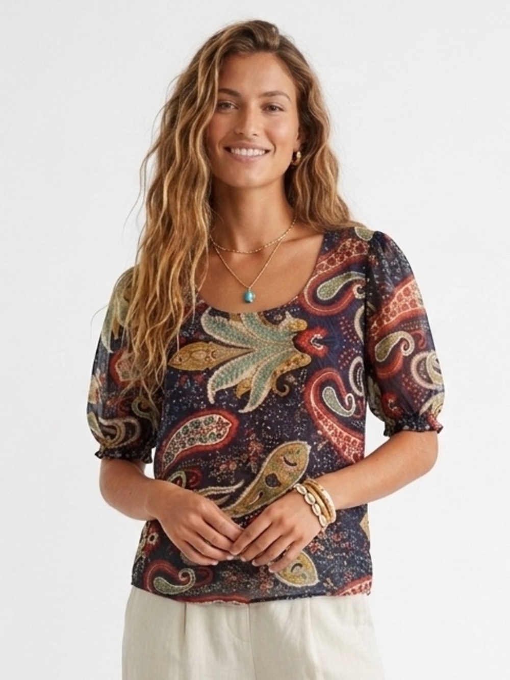 Velvet by Graham & Spencer Black Paisley Short Sleeve Blouse